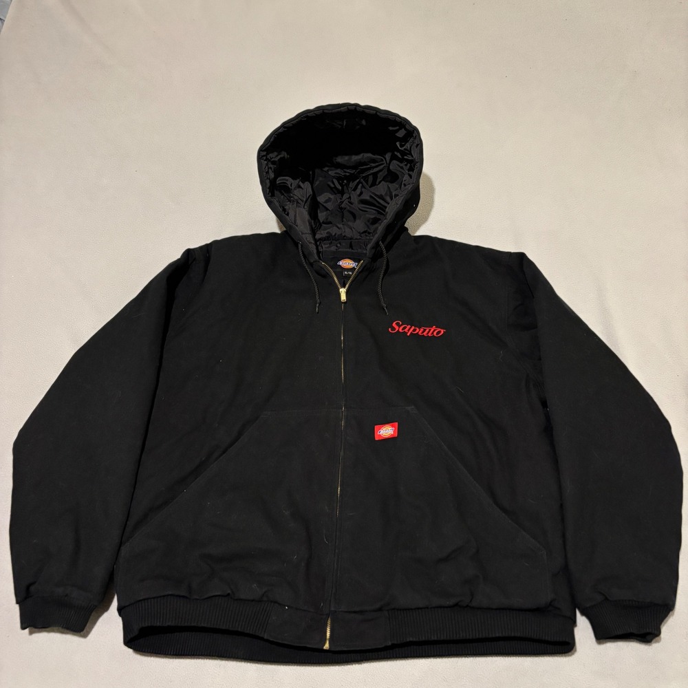 Dickies Mens XL Black Hooded Duck Canvas Work Jacket Quilted Workwear Utility